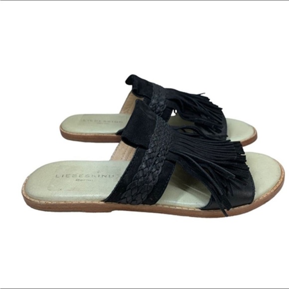 Liebeskind Black Fringe Sandals Boho Open Toe Anthropologie Size 36 - Picture 2 of 6